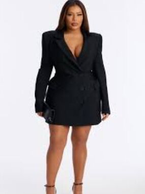 Fashion Nova Black Double-Breasted Blazer Dress
